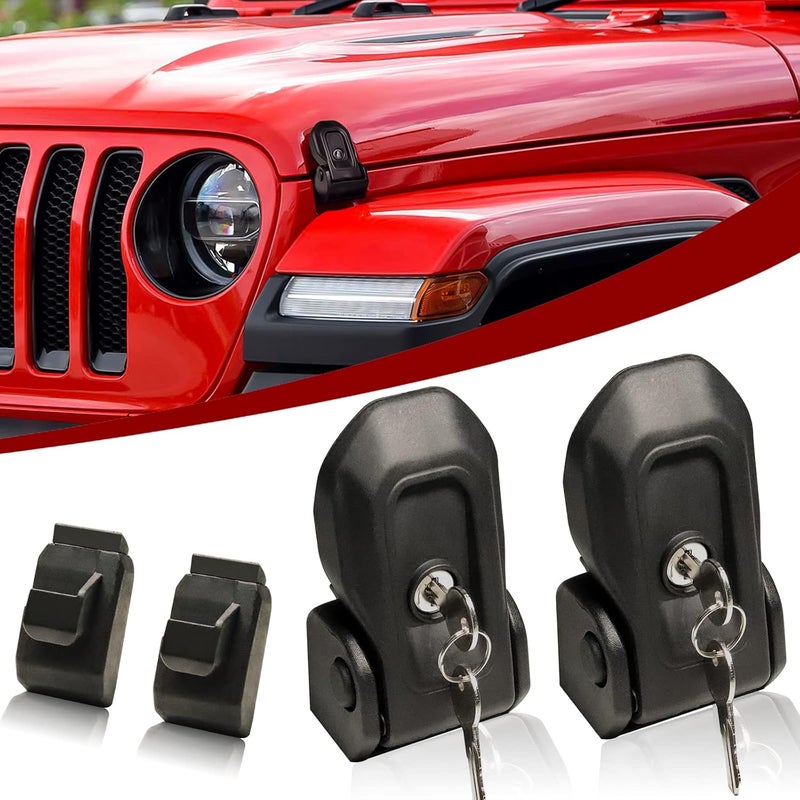 BulingVV Wrangler Factory Locking Hood Latches with Keys Compatible with Jeep Wrangler JL JLU 2018-2025 & Jeep Gladiator JT 2020-2025 (Matte Black) - Image 1